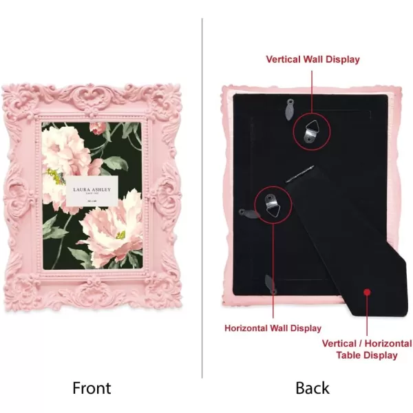 Laura Ashley 4x4 White Ornate Textured Hand-Crafted Resin Picture Frame with Easel &amp; Hook for Tabletop &amp; Wall Display, Decorative Floral Design Home Décor, Photo Gallery, Art, More 
