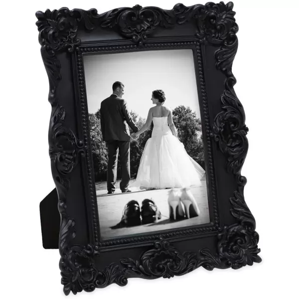 Laura Ashley 4x4 White Ornate Textured Hand-Crafted Resin Picture Frame with Easel &amp; Hook for Tabletop &amp; Wall Display, Decorative Floral Design Home Décor, Photo Gallery, Art, More 