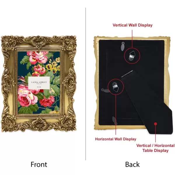 Laura Ashley 4x4 White Ornate Textured Hand-Crafted Resin Picture Frame with Easel &amp; Hook for Tabletop &amp; Wall Display, Decorative Floral Design Home Décor, Photo Gallery, Art, More 