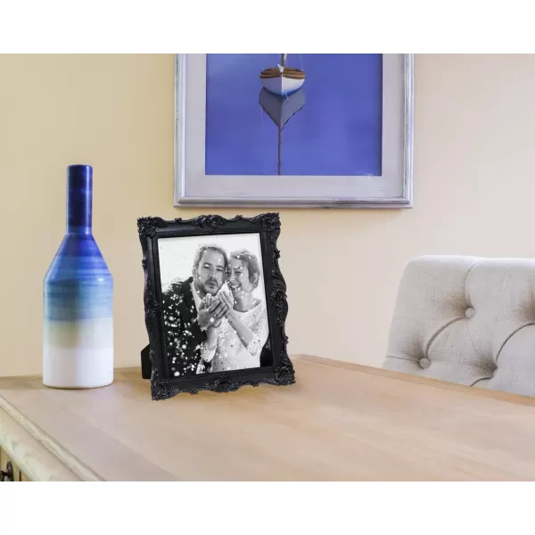 Laura Ashley 4x4 White Ornate Textured Hand-Crafted Resin Picture Frame with Easel &amp; Hook for Tabletop &amp; Wall Display, Decorative Floral Design Home Décor, Photo Gallery, Art, More 