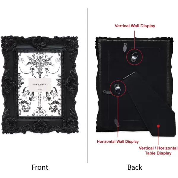 Laura Ashley 4x4 White Ornate Textured Hand-Crafted Resin Picture Frame with Easel &amp; Hook for Tabletop &amp; Wall Display, Decorative Floral Design Home Décor, Photo Gallery, Art, More 