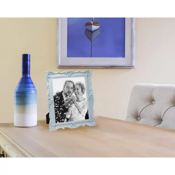 Laura Ashley 4x4 White Ornate Textured Hand-Crafted Resin Picture Frame with Easel &amp; Hook for Tabletop &amp; Wall Display, Decorative Floral Design Home Décor, Photo Gallery, Art, More 