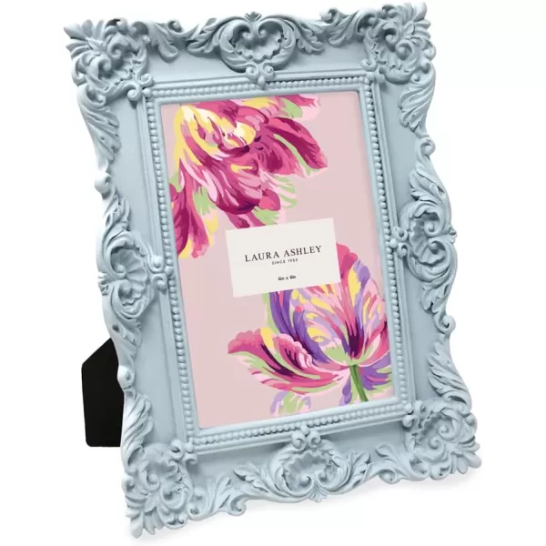 Laura Ashley 4x4 White Ornate Textured Hand-Crafted Resin Picture Frame with Easel &amp; Hook for Tabletop &amp; Wall Display, Decorative Floral Design Home Décor, Photo Gallery, Art, More 