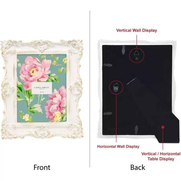 Laura Ashley 4x4 White Ornate Textured Hand-Crafted Resin Picture Frame with Easel &amp; Hook for Tabletop &amp; Wall Display, Decorative Floral Design Home Décor, Photo Gallery, Art, More 