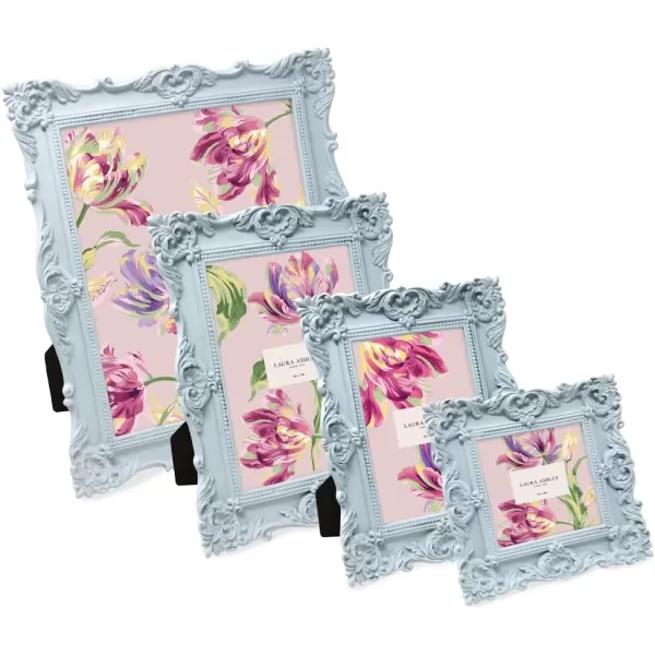 Laura Ashley 4x4 White Ornate Textured Hand-Crafted Resin Picture Frame with Easel &amp; Hook for Tabletop &amp; Wall Display, Decorative Floral Design Home Décor, Photo Gallery, Art, More 