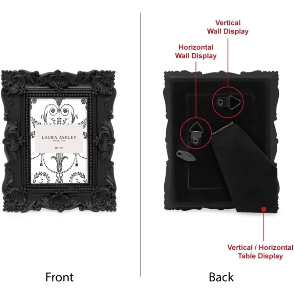 Laura Ashley 4x4 White Ornate Textured Hand-Crafted Resin Picture Frame with Easel &amp; Hook for Tabletop &amp; Wall Display, Decorative Floral Design Home Décor, Photo Gallery, Art, More 