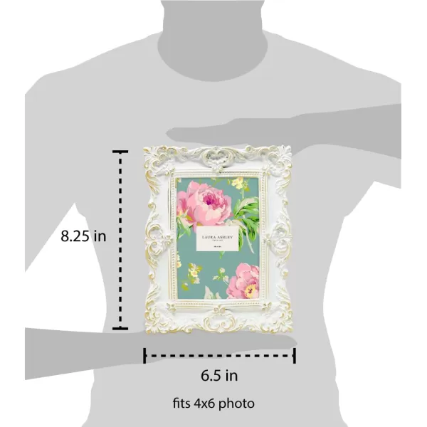 Laura Ashley 4x4 White Ornate Textured Hand-Crafted Resin Picture Frame with Easel &amp; Hook for Tabletop &amp; Wall Display, Decorative Floral Design Home Décor, Photo Gallery, Art, More 