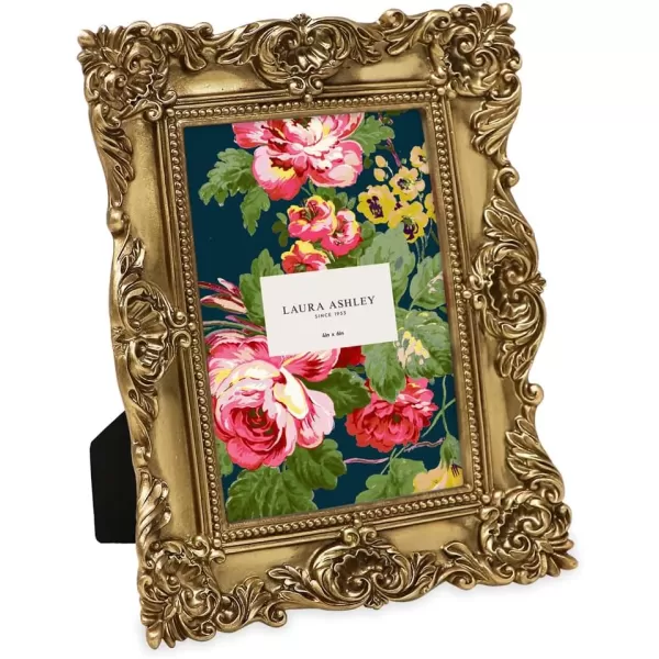 Laura Ashley 4x4 White Ornate Textured Hand-Crafted Resin Picture Frame with Easel &amp; Hook for Tabletop &amp; Wall Display, Decorative Floral Design Home Décor, Photo Gallery, Art, More 