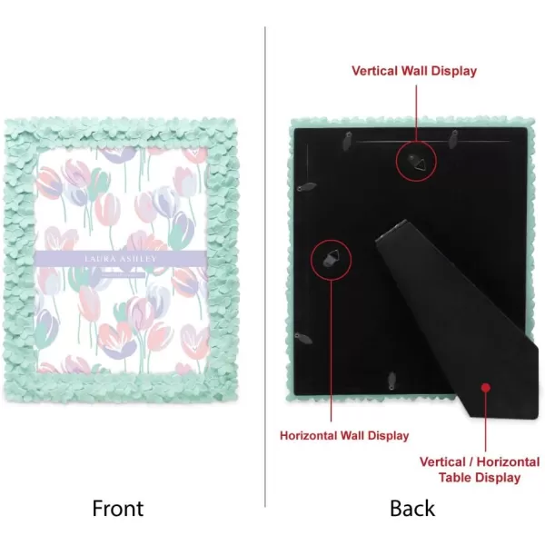 Laura Ashley 4x6 Mint Green Flower Textured Hand-Crafted Resin Picture Frame w/Easel &amp; Hook for Tabletop &amp; Wall Display, Decorative Floral Design Home Décor, Photo Gallery, Art 