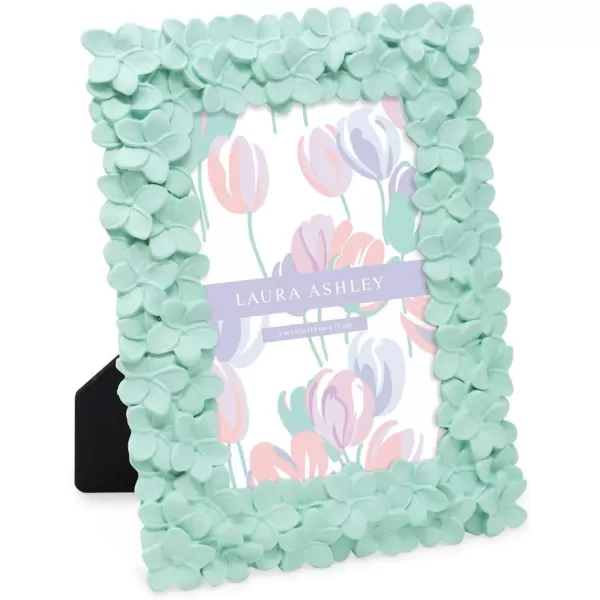 Laura Ashley 4x6 Mint Green Flower Textured Hand-Crafted Resin Picture Frame w/Easel &amp; Hook for Tabletop &amp; Wall Display, Decorative Floral Design Home Décor, Photo Gallery, Art 