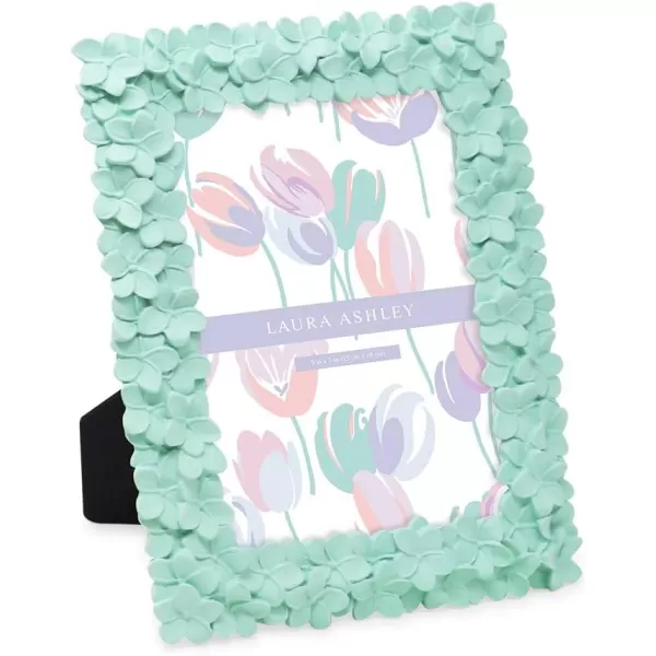 Laura Ashley 4x6 Mint Green Flower Textured Hand-Crafted Resin Picture Frame w/Easel &amp; Hook for Tabletop &amp; Wall Display, Decorative Floral Design Home Décor, Photo Gallery, Art 
