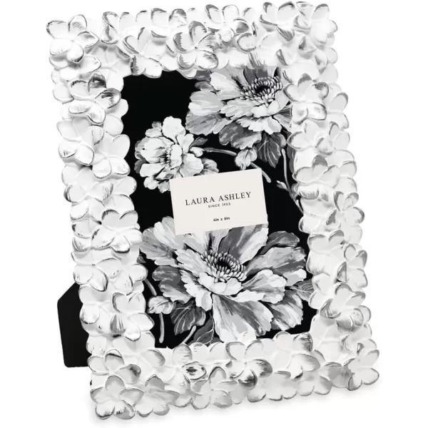 Laura Ashley 4x6 Mint Green Flower Textured Hand-Crafted Resin Picture Frame w/Easel &amp; Hook for Tabletop &amp; Wall Display, Decorative Floral Design Home Décor, Photo Gallery, Art 