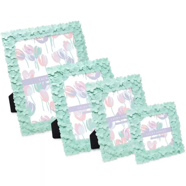 Laura Ashley 4x6 Mint Green Flower Textured Hand-Crafted Resin Picture Frame w/Easel &amp; Hook for Tabletop &amp; Wall Display, Decorative Floral Design Home Décor, Photo Gallery, Art 