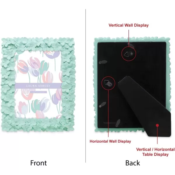 Laura Ashley 4x6 Mint Green Flower Textured Hand-Crafted Resin Picture Frame w/Easel &amp; Hook for Tabletop &amp; Wall Display, Decorative Floral Design Home Décor, Photo Gallery, Art 