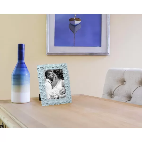 Laura Ashley 4x6 Mint Green Flower Textured Hand-Crafted Resin Picture Frame w/Easel &amp; Hook for Tabletop &amp; Wall Display, Decorative Floral Design Home Décor, Photo Gallery, Art 