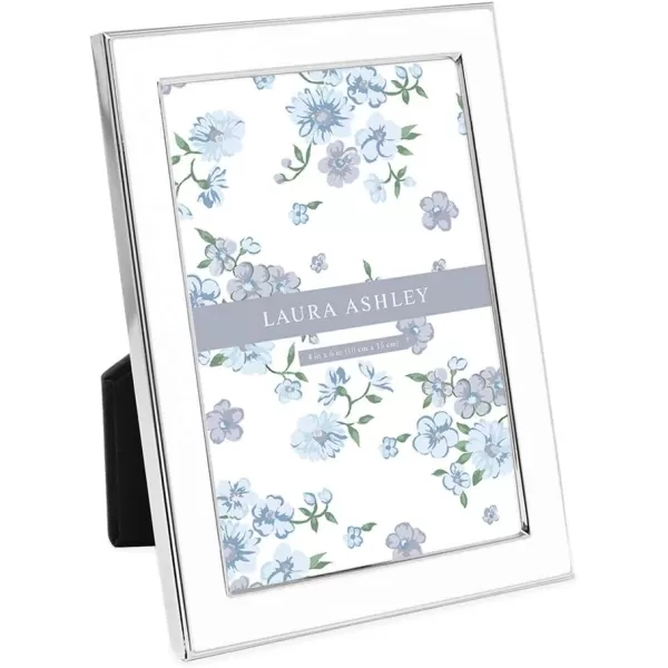Laura Ashley 8x10 White Enamel Picture Frame, Silver Metal Edge with Easel, for Countertop, Counterspace, Tabletop Display, Bookshelf, Desk, Wall Décor, Photo Gallery
