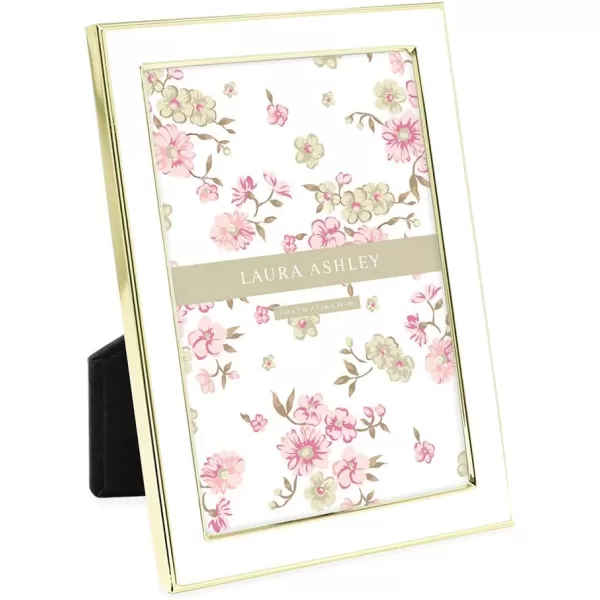 Laura Ashley 8x10 White Enamel Picture Frame, Silver Metal Edge with Easel, for Countertop, Counterspace, Tabletop Display, Bookshelf, Desk, Wall Décor, Photo Gallery