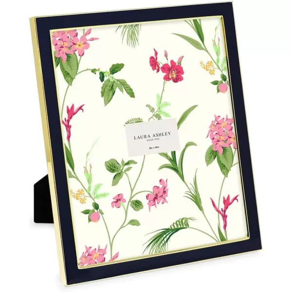 Laura Ashley 8x10 White Enamel Picture Frame, Silver Metal Edge with Easel, for Countertop, Counterspace, Tabletop Display, Bookshelf, Desk, Wall Décor, Photo Gallery