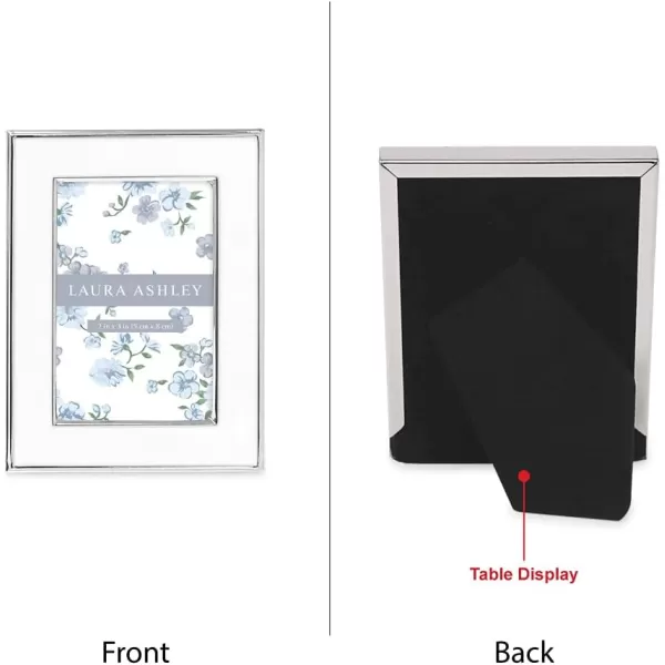 Laura Ashley 8x10 White Enamel Picture Frame, Silver Metal Edge with Easel, for Countertop, Counterspace, Tabletop Display, Bookshelf, Desk, Wall Décor, Photo Gallery