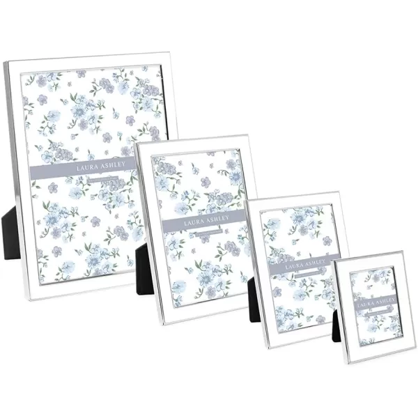 Laura Ashley 8x10 White Enamel Picture Frame, Silver Metal Edge with Easel, for Countertop, Counterspace, Tabletop Display, Bookshelf, Desk, Wall Décor, Photo Gallery