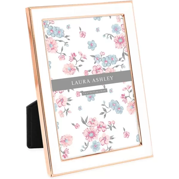 Laura Ashley 8x10 White Enamel Picture Frame, Silver Metal Edge with Easel, for Countertop, Counterspace, Tabletop Display, Bookshelf, Desk, Wall Décor, Photo Gallery