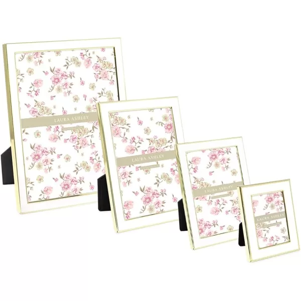 Laura Ashley 8x10 White Enamel Picture Frame, Silver Metal Edge with Easel, for Countertop, Counterspace, Tabletop Display, Bookshelf, Desk, Wall Décor, Photo Gallery