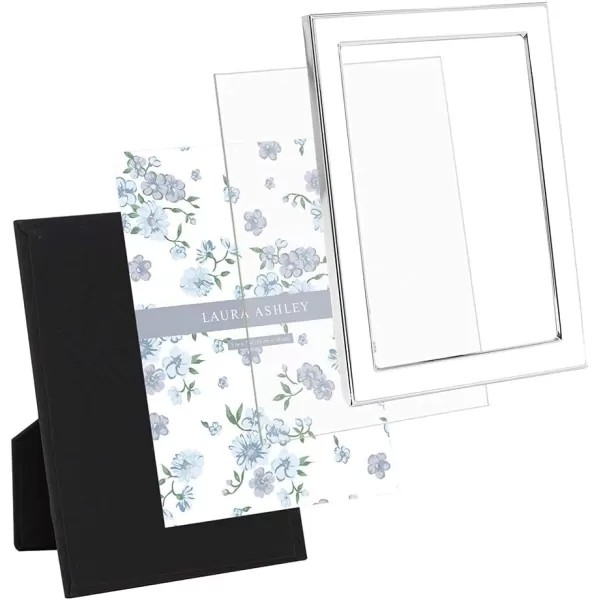 Laura Ashley 8x10 White Enamel Picture Frame, Silver Metal Edge with Easel, for Countertop, Counterspace, Tabletop Display, Bookshelf, Desk, Wall Décor, Photo Gallery