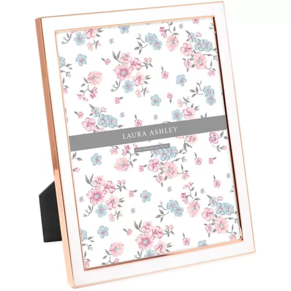 Laura Ashley 8x10 White Enamel Picture Frame, Silver Metal Edge with Easel, for Countertop, Counterspace, Tabletop Display, Bookshelf, Desk, Wall Décor, Photo Gallery