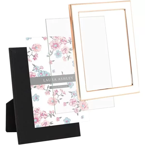 Laura Ashley 8x10 White Enamel Picture Frame, Silver Metal Edge with Easel, for Countertop, Counterspace, Tabletop Display, Bookshelf, Desk, Wall Décor, Photo Gallery