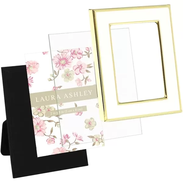 Laura Ashley 8x10 White Enamel Picture Frame, Silver Metal Edge with Easel, for Countertop, Counterspace, Tabletop Display, Bookshelf, Desk, Wall Décor, Photo Gallery