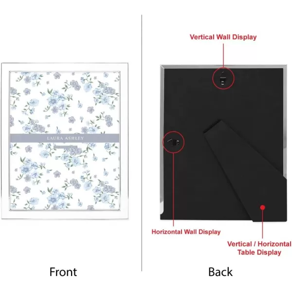 Laura Ashley 8x10 White Enamel Picture Frame, Silver Metal Edge with Easel, for Countertop, Counterspace, Tabletop Display, Bookshelf, Desk, Wall Décor, Photo Gallery