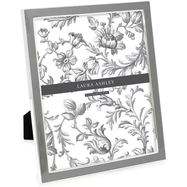 Laura Ashley 8x10 White Enamel Picture Frame, Silver Metal Edge with Easel, for Countertop, Counterspace, Tabletop Display, Bookshelf, Desk, Wall Décor, Photo Gallery