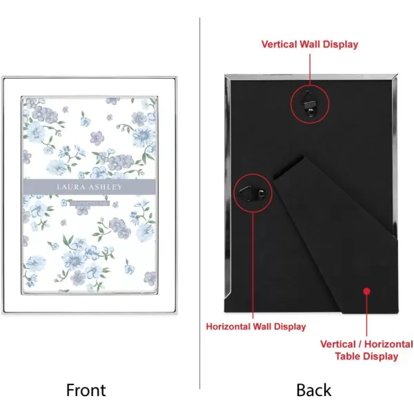 Laura Ashley 8x10 White Enamel Picture Frame, Silver Metal Edge with Easel, for Countertop, Counterspace, Tabletop Display, Bookshelf, Desk, Wall Décor, Photo Gallery