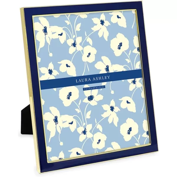 Laura Ashley 8x10 White Enamel Picture Frame, Silver Metal Edge with Easel, for Countertop, Counterspace, Tabletop Display, Bookshelf, Desk, Wall Décor, Photo Gallery