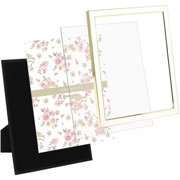 Laura Ashley 8x10 White Enamel Picture Frame, Silver Metal Edge with Easel, for Countertop, Counterspace, Tabletop Display, Bookshelf, Desk, Wall Décor, Photo Gallery