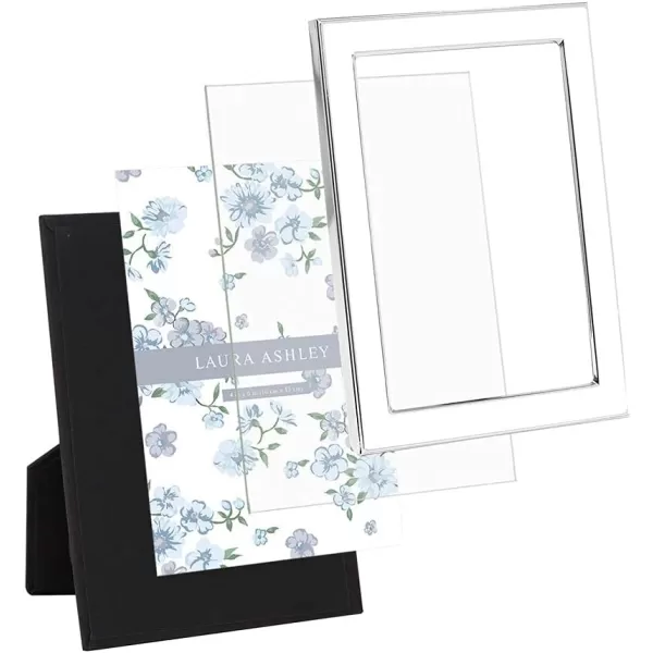 Laura Ashley 8x10 White Enamel Picture Frame, Silver Metal Edge with Easel, for Countertop, Counterspace, Tabletop Display, Bookshelf, Desk, Wall Décor, Photo Gallery