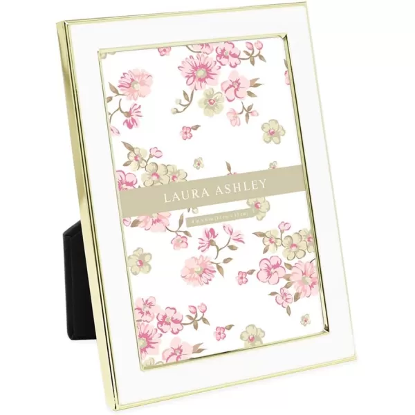 Laura Ashley 8x10 White Enamel Picture Frame, Silver Metal Edge with Easel, for Countertop, Counterspace, Tabletop Display, Bookshelf, Desk, Wall Décor, Photo Gallery