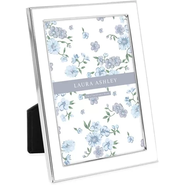 Laura Ashley 8x10 White Enamel Picture Frame, Silver Metal Edge with Easel, for Countertop, Counterspace, Tabletop Display, Bookshelf, Desk, Wall Décor, Photo Gallery