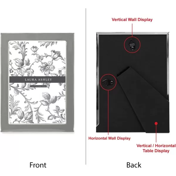 Laura Ashley 8x10 White Enamel Picture Frame, Silver Metal Edge with Easel, for Countertop, Counterspace, Tabletop Display, Bookshelf, Desk, Wall Décor, Photo Gallery