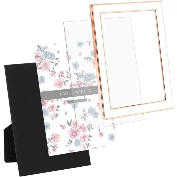 Laura Ashley 8x10 White Enamel Picture Frame, Silver Metal Edge with Easel, for Countertop, Counterspace, Tabletop Display, Bookshelf, Desk, Wall Décor, Photo Gallery
