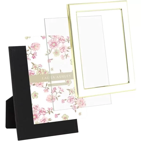 Laura Ashley 8x10 White Enamel Picture Frame, Silver Metal Edge with Easel, for Countertop, Counterspace, Tabletop Display, Bookshelf, Desk, Wall Décor, Photo Gallery