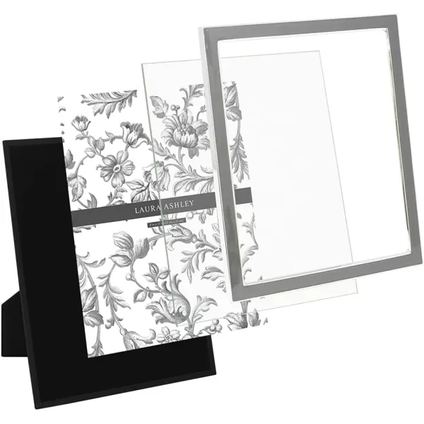 Laura Ashley 8x10 White Enamel Picture Frame, Silver Metal Edge with Easel, for Countertop, Counterspace, Tabletop Display, Bookshelf, Desk, Wall Décor, Photo Gallery