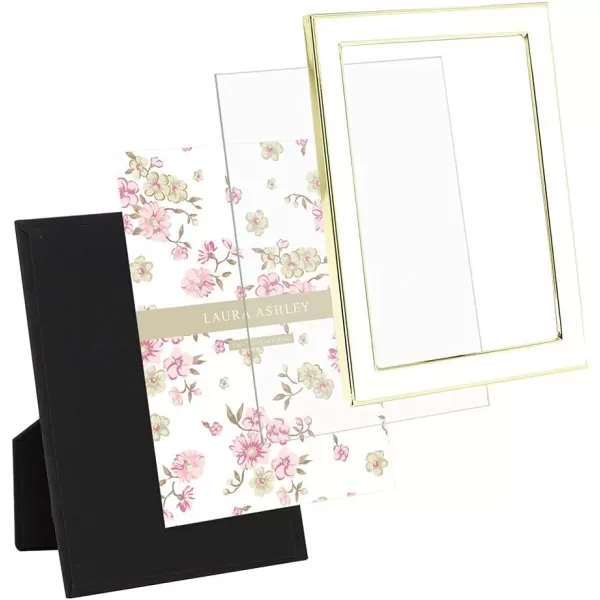 Laura Ashley 8x10 White Enamel Picture Frame, Silver Metal Edge with Easel, for Countertop, Counterspace, Tabletop Display, Bookshelf, Desk, Wall Décor, Photo Gallery