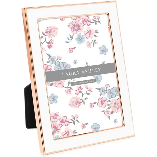 Laura Ashley 8x10 White Enamel Picture Frame, Silver Metal Edge with Easel, for Countertop, Counterspace, Tabletop Display, Bookshelf, Desk, Wall Décor, Photo Gallery