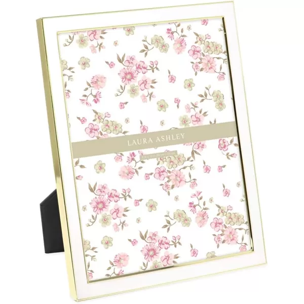 Laura Ashley 8x10 White Enamel Picture Frame, Silver Metal Edge with Easel, for Countertop, Counterspace, Tabletop Display, Bookshelf, Desk, Wall Décor, Photo Gallery