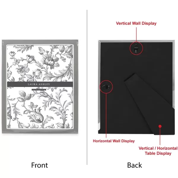 Laura Ashley 8x10 White Enamel Picture Frame, Silver Metal Edge with Easel, for Countertop, Counterspace, Tabletop Display, Bookshelf, Desk, Wall Décor, Photo Gallery