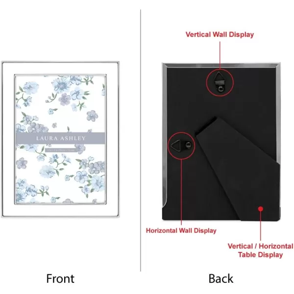 Laura Ashley 8x10 White Enamel Picture Frame, Silver Metal Edge with Easel, for Countertop, Counterspace, Tabletop Display, Bookshelf, Desk, Wall Décor, Photo Gallery