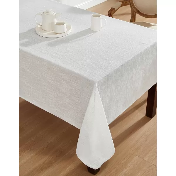 Laura Ashley Arabesque Luxurious Shimmery Fabric Tablecloth for Formal Dining, Holiday, Wedding or Party, 60" x 120", White