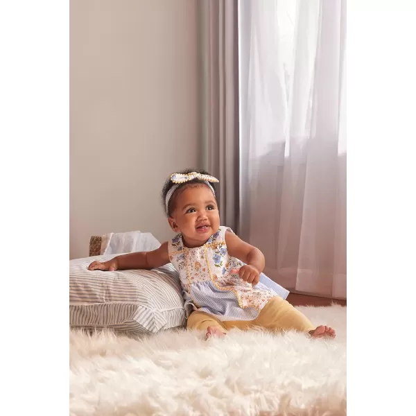 Laura Ashley Baby Girl's 3-Pack Sleeveless Patchwork Tunic Dress Top, Legging Pant and Bow Headband Set