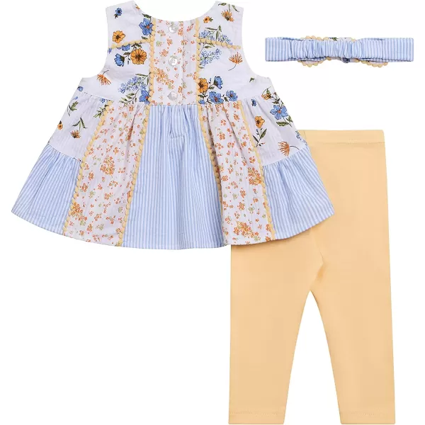 Laura Ashley Baby Girl's 3-Pack Sleeveless Patchwork Tunic Dress Top, Legging Pant and Bow Headband Set